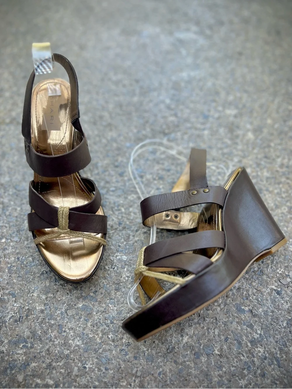 TAHARI India Strappy  Brown Wedge Sandals with Twine accent-size 8